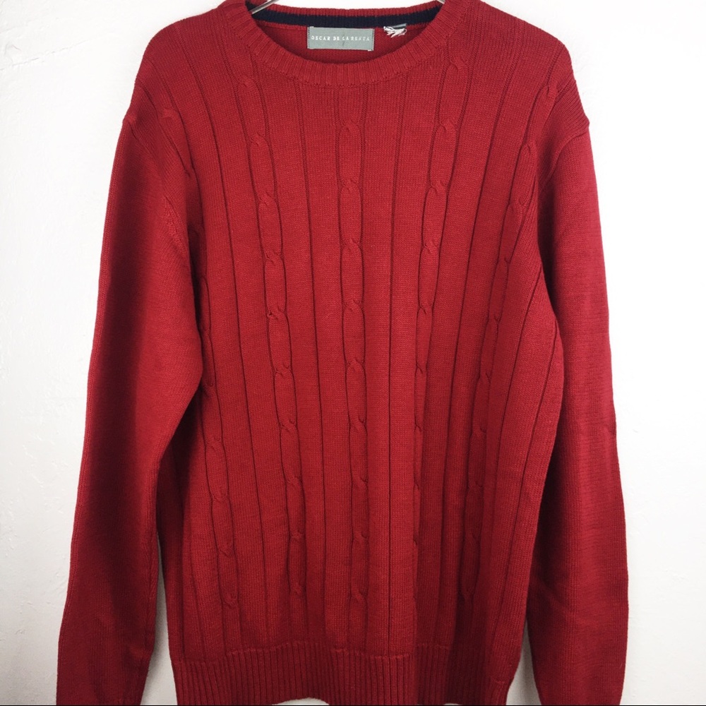 Lux Cable Knit Sweater | Oscar De La Renta Red XL - Picture 3 of 8